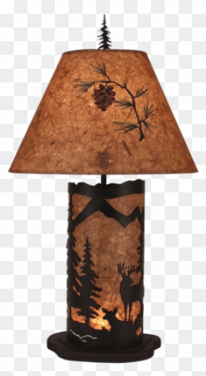 Kodiak Small Deer Scene Table Lamp W/ Night Light - Black Forest Decor Deer Scene Table Lamp