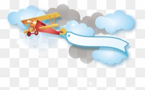 Red Plane Vector - Cartoon Airplane With Banner Png