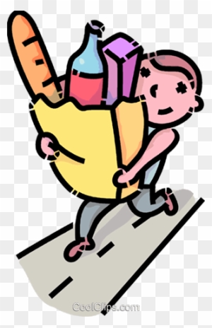 Boy Carrying A Bag Of Groceries Royalty Free Vector - Carrying Grocery Bags Cartoon