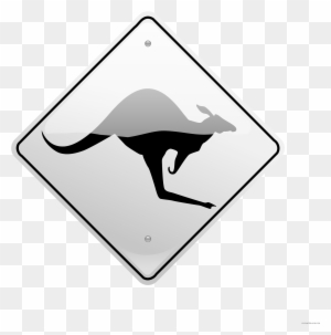 Kangaroo Road Sign Animal Free Black White Clipart - Kangaroo Sign