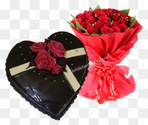 Heart Shape Chocolate Cake With Roses - Heart Shape Chocolate Cake
