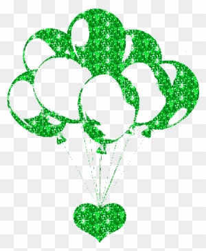 A Green Sparkly Heart Holding Partly Sparkly Green - Animated Wish Balloons Gif