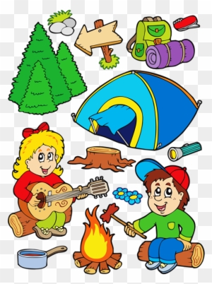 Colorful Summer Camping Illustrations Made Out Of Various - Cartoon Camping