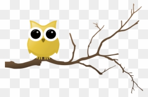Yellow Owl On Tree Branch - Owl In A Tree Clip Art