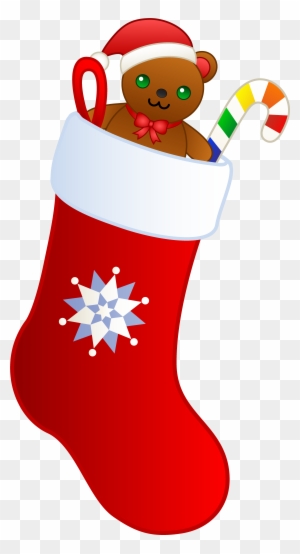 Christmas Stocking With Teddy - Christmas Stocking Clip Art