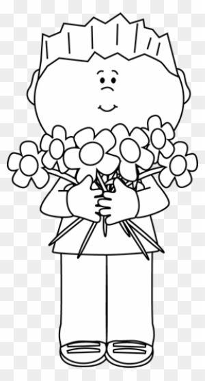 Black And White Boy Holding A Bunch Of Flowers - Happy Mother Day Black And White