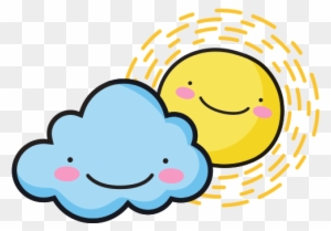 Happy Sun With Cloud Kawaii Natural Weather - Weather