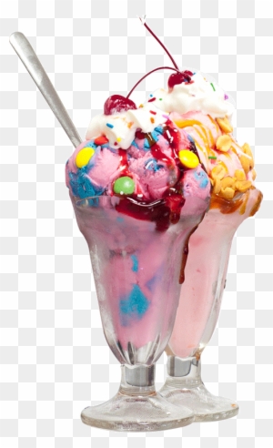 Three Flavours Of Ice Cream Sit Under Two Slices Of - Ice Cream Sundae With Sprinkles And Toppings