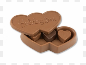 Custom Triple Chocolate Heart Box W/ Stock Chocolate - Imprinted Chocolate Candy Heart Box With Heart Truffles