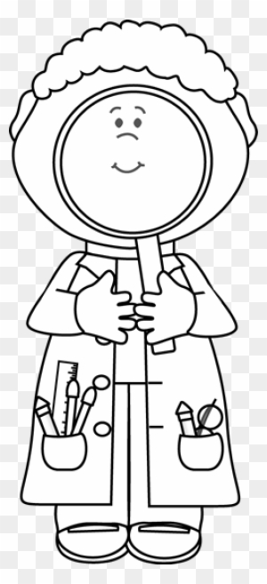 Scientist With Big Magnifying Glass - Boy Scientist Coloring Page
