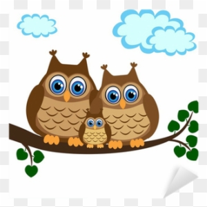 Family Of Owls Sat On A Tree Branch Sticker • Pixers® - Owl Family Clip Art