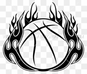Basketball Ball In Fire Vector Clipart - Black And White Flame Basketball