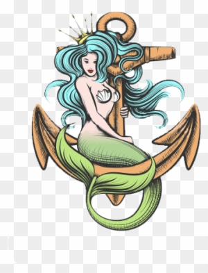 Beauty Blue Haired Siren Mermaid With Golden Crown - Vector Mermaid Tattoo