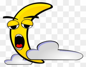 Moon Tired Sleeping Yellow Clouds Night Mo - Half Moon Cartoon Png