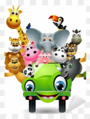 Funny Animal Cartoon Set In Green Car Sticker • Pixers® - Cars & Animals Clipart