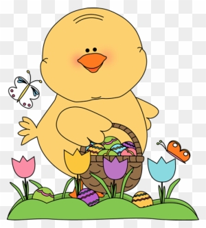 Chick On An Easter Egg Hunt - Spring Easter Clip Art