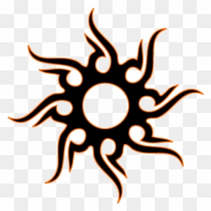 Red Outline Black Tribal Sun Tattoo Design - David Star 8 Points