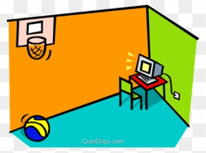 Computer Room With Basketball Hoop Royalty Free Vector - Game Room Clip Art