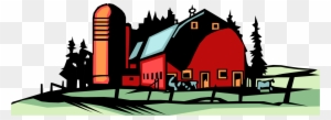 Vector Illustration Of Farm Red Barn With Grain Harvest - Farm Vector