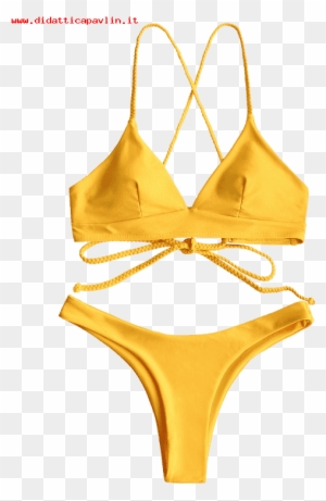Bikini Da Donna Spaghetti Straps Elastico Bikini Con - H And M Mustard Bikini