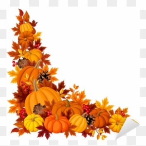 Corner Background With Pumpkins And Autumn Leaves - Clip Art