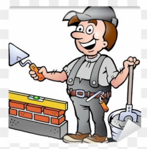 Hand-drawn Vector Illustration Of An Happy Bricklayer - Imagen De ...