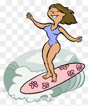 Woman Surfing Royalty Free Vector Clip Art Illustration - Girl Surfing Clipart