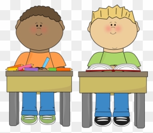 Classroomclipart Com - Cartoon Boy Sitting At Desk
