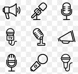 Bullhorn And Mics Linear - Microphone Icon Line