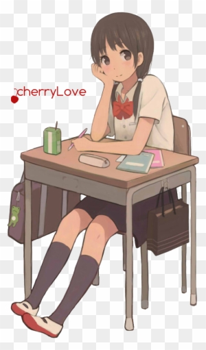 Anime Girl Render 8 By Kamizawayukina - Anime Girl Sitting At Desk