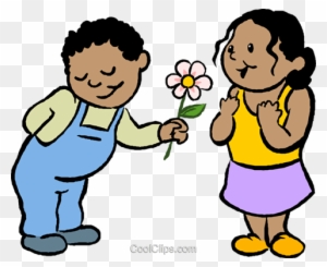 Little Boy Giving A Girl A Flower Royalty Free Vector - Boy Giving Girl Flower Clipart