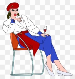 Illustration Of A Beautiful Woman Sitting In A Chair - Woman Sitting And Drinking