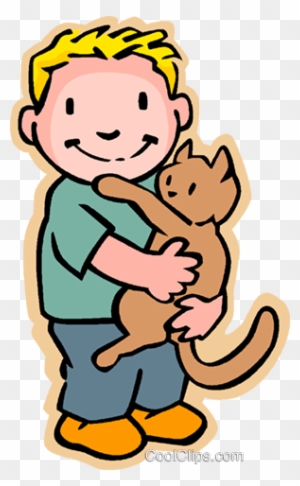 Little Boy With Cat Royalty Free Vector Clip Art Illustration - List Of At Word Family