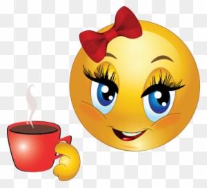 Girl Drink Tea Smiley Emoticon Clipart - Smiley Face Drinking Coffee