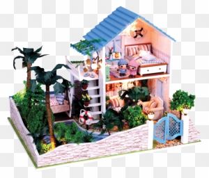 Full House, Musical Summer - Diy Sweet Home Wooden Kids Toy Dollhouse W/ Led's