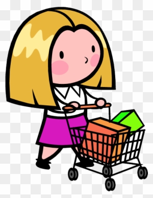 Shopping Cart Cartoon Illustration - Pushing Shopping Cart Cartoon