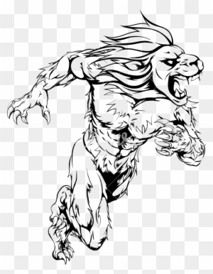 Lion Sports Mascot Running Illustratio - Lion Head Human Body Drawing