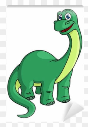 Adorable Green Cartoon Dinosaur Mascot Wall Mural • - Caricatura Dinosaurio  De Cuello Largo - Free Transparent PNG Clipart Images Download