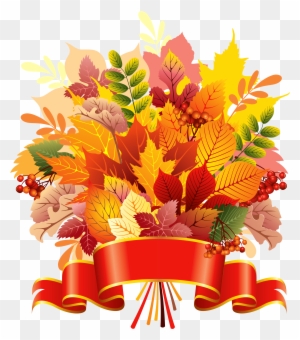 Similiar Fall Basket Clip Art Flowers Keywords - Autumn Leaves Bouquet Png