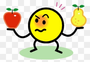 A Cartoon Face Frowning And Holding Up An Apple And - Similarities And Differences Clipart