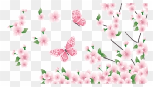 Spring Branch With Pink Flowers And Butterflies Png - Pink Flower Png