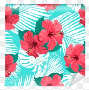 Tropical Flowers And Palm Leaves On Background - Background Hawaiian Flowers