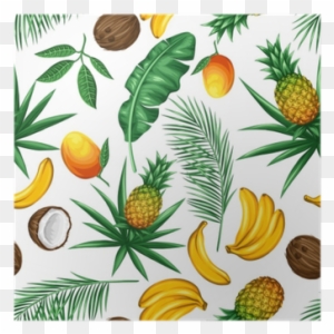 Seamless Pattern With Tropical Fruits And Leaves - Fruits And Leaves Background