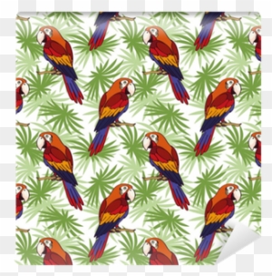 Seamless Pattern, Tropical Landscape, Colorful Parrots - Parrot