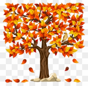 Stickers Illustration Arbre Automne - Orange Tree With Leaves Falling