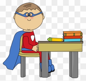 Boy Superhero At School Desk Clip Art Boy Superhero - Sit At Table Quietly