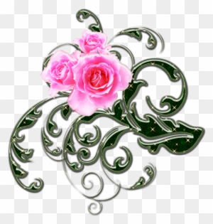Pink Roses And Green Swirls Png 1 By Melissa-tm - Portable Network Graphics