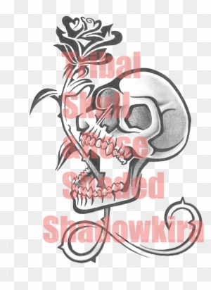 Tribal Skull And Rose Shaded By Shadowkira - Skull And Rose Tattoo