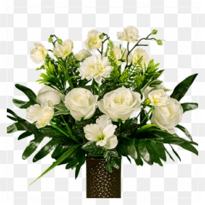 White Rose With Orchids Artificial Bouquet, Featuring - Flowers In Vases