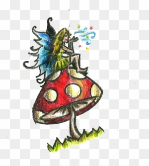 Awesome Fairy Girl Sitting On Mushroom Tattoo Design - Girl Sitting On Mushroom